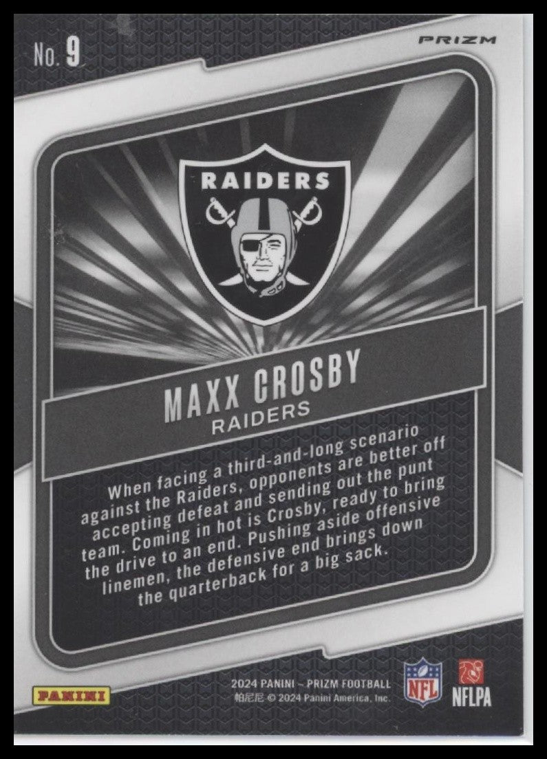 Maxx Crosby 2024 Panini Prizm #9 Hype Green Prizm