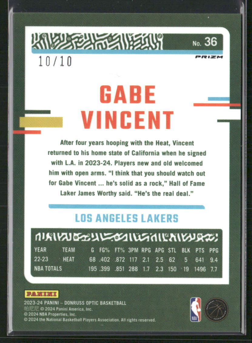 2023-24 Donruss Optic #36 Gabe Vincent Fast Break Gold #/10