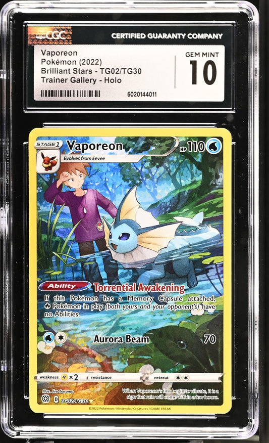 Vaporeon 2022 Brilliant Stars #TG02/TG30 CGC 10