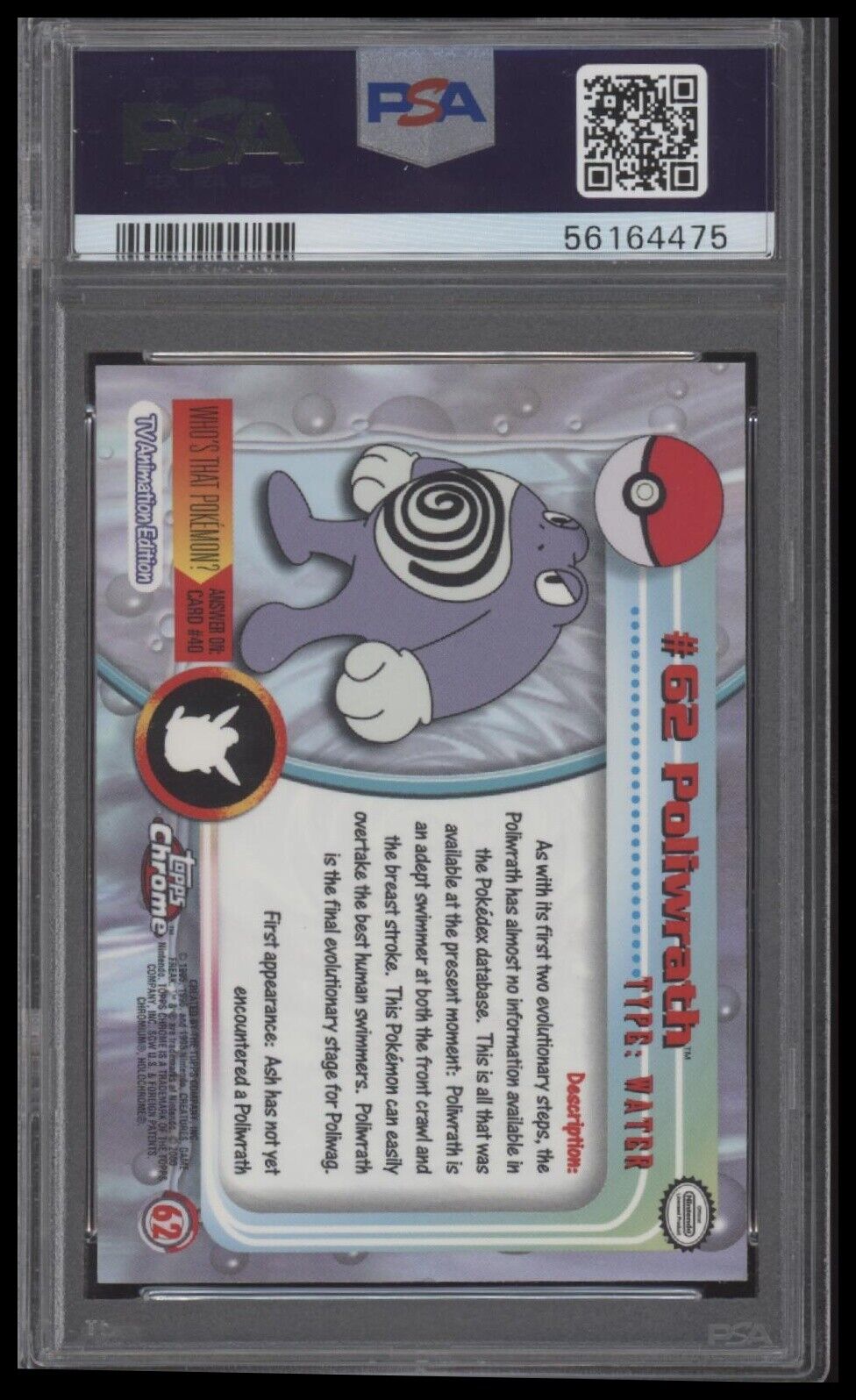 2000 Topps Chrome Pokemon T.V. #62 Poliwrath Pokemon T.V. PSA 9