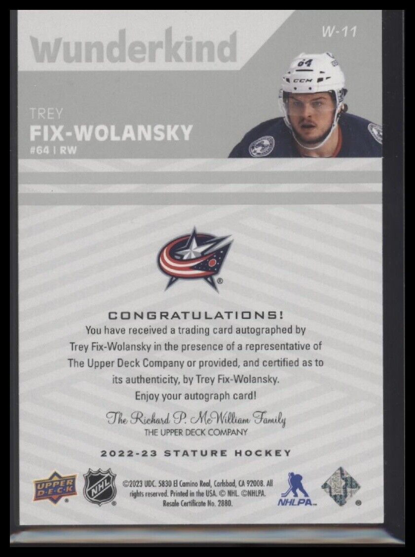 2022-23 Upper Deck Stature #W-11 Trey Fix-Wolansky Wunderkind