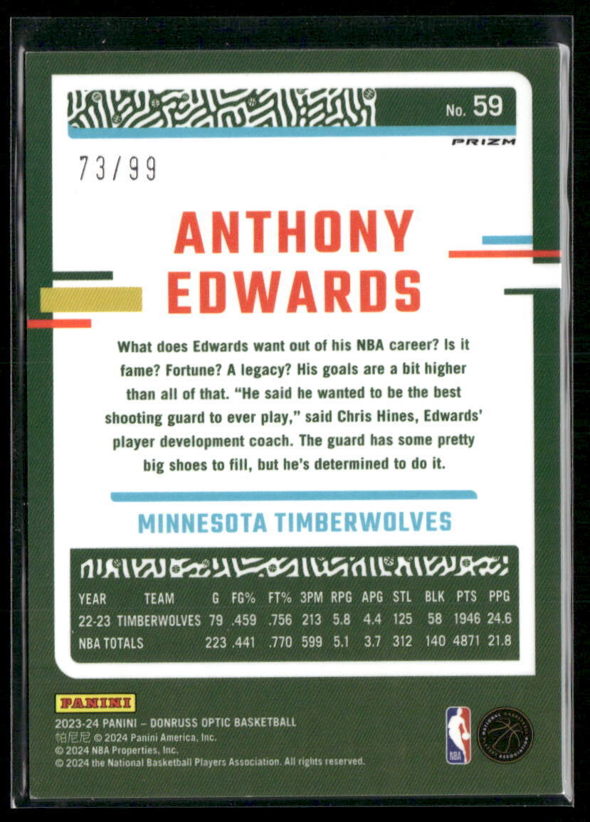 2023-24 Donruss Optic #59 Anthony Edwards Fast Break Purple #/99