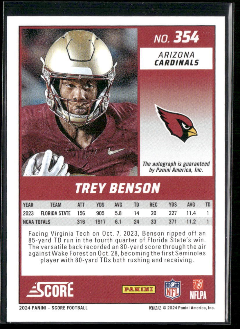 2024 Score #354 Trey Benson Rookie Signatures