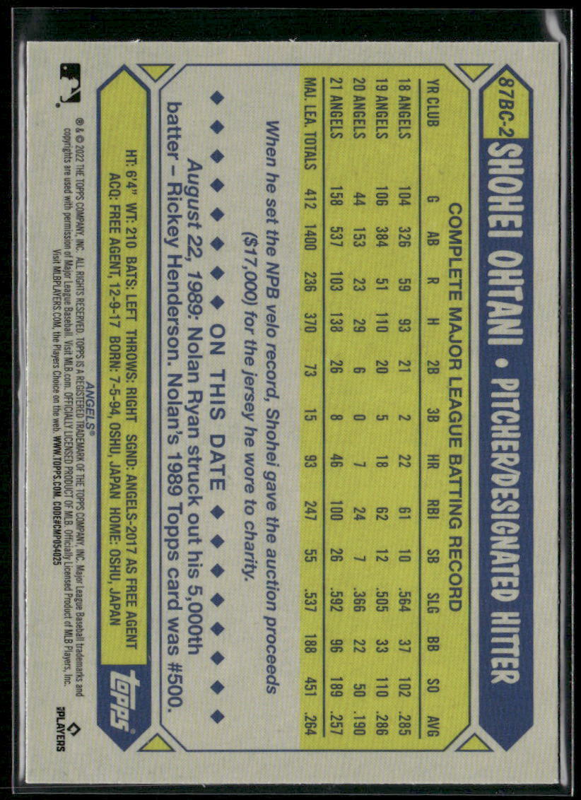 2022 Topps Chrome Shohei Ohtani 1987 Topps Baseball 35th Anniversary