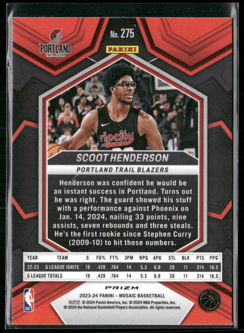 2023-24 Panini Mosaic #275 Scoot Henderson Silver