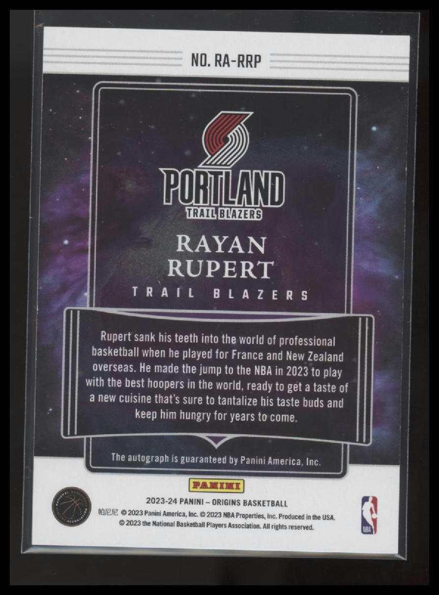 2023-24 Panini Origins #RA-RRP Rayan Rupert Rookie Autographs