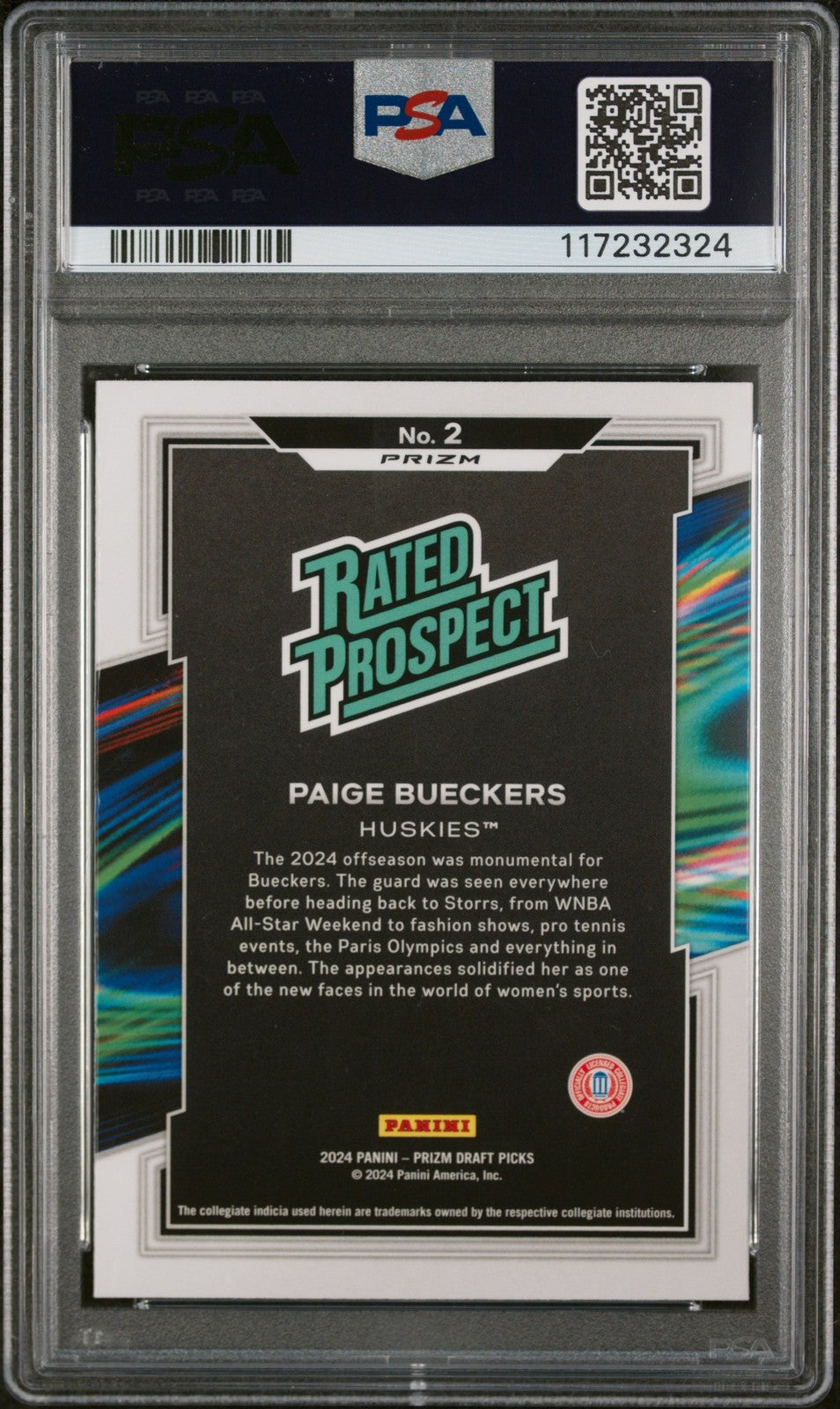 Paige Bueckers 2024 Panini Prizm Draft Pick Rated Red Ice PSA 9