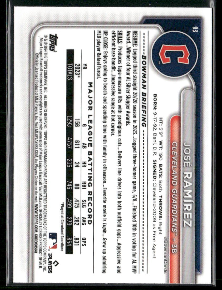 2024 Bowman Chrome #93 José Ramírez Aqua Raywave Refractors #/199