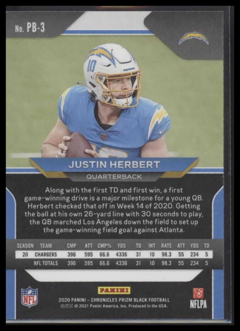 Justin Herbert 2020 Panini Chronicles #PB-3 Prizm Black