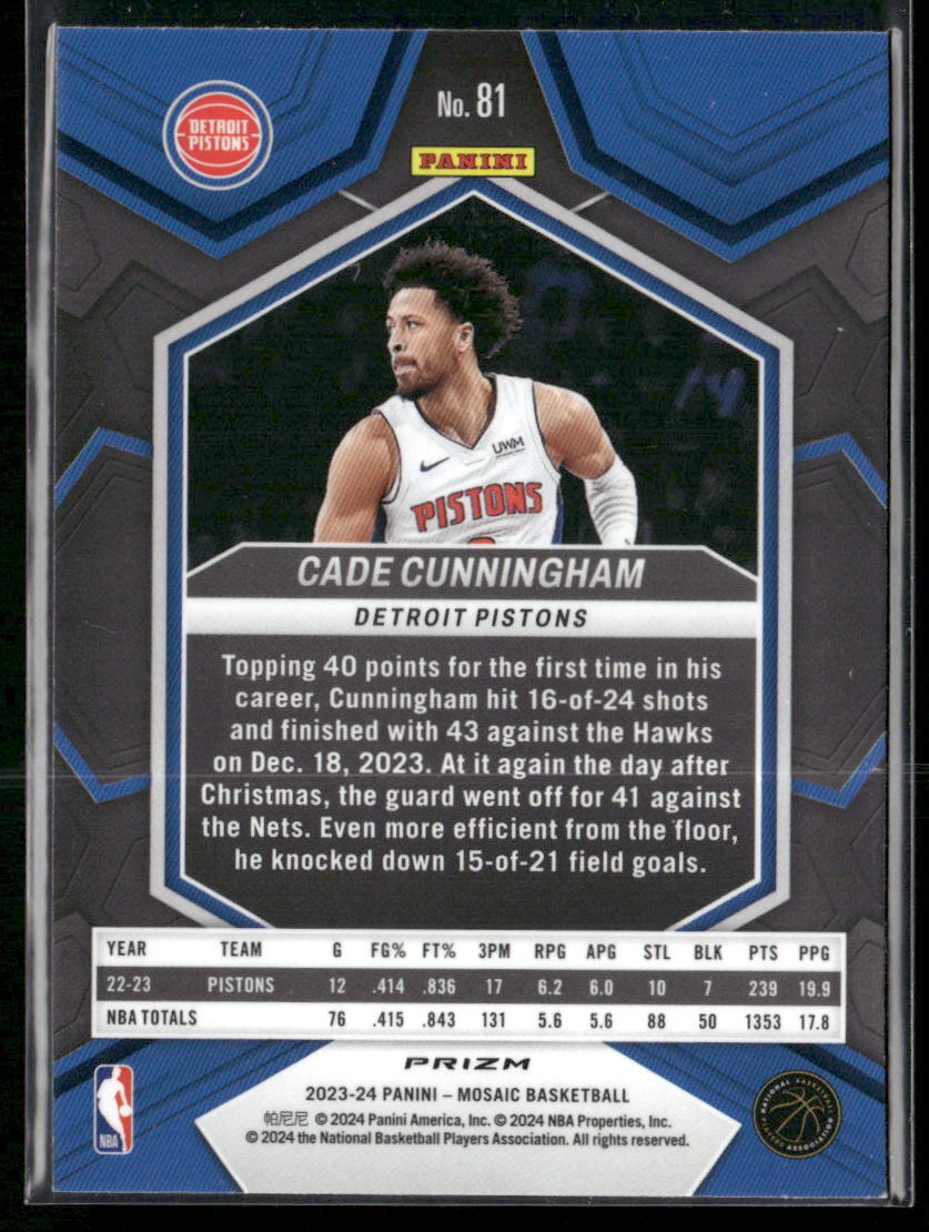 2023-24 Panini Mosaic #81 Cade Cunningham Red