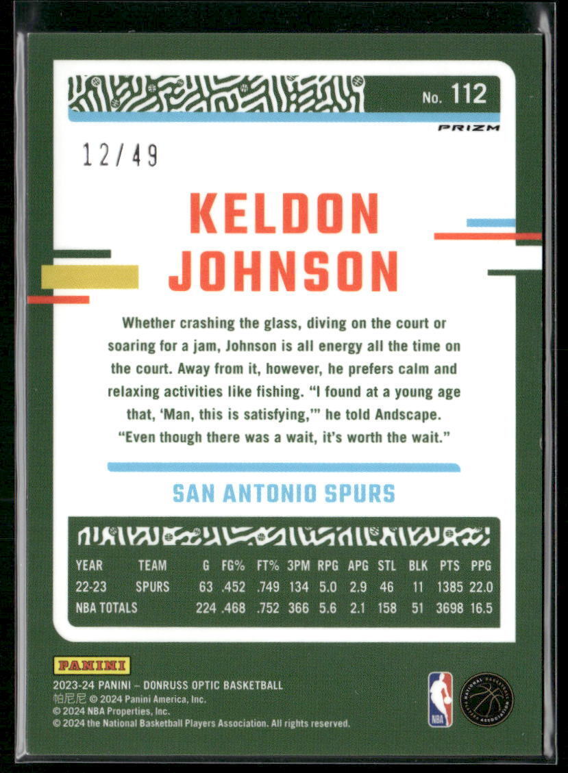2023-24 Donruss Optic #112 Keldon Johnson Fast Break Blue #/49