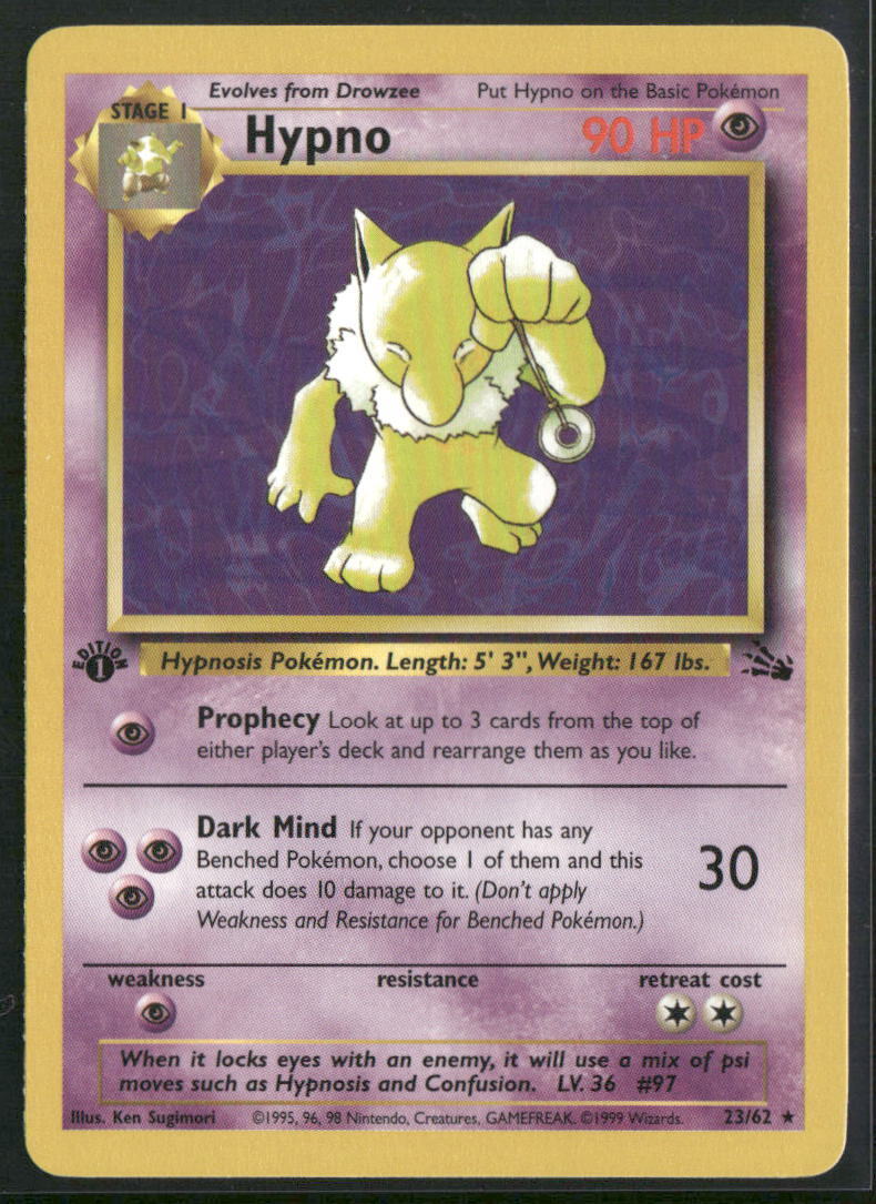 Pokemon Fossil #23/62 Hypno 1st Edition
