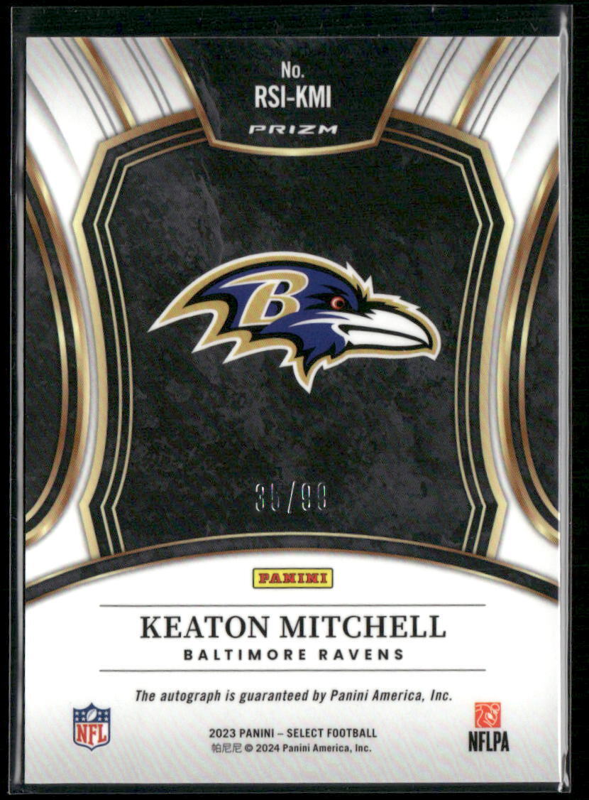 2023 Panini Select #RSI-KMI Keaton Mitchell Rookie Signatures Blue Prizm #/99