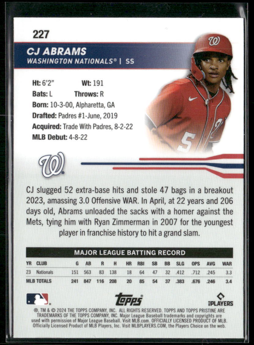 2024 Topps Pristine #227 CJ Abrams Blue Refractors #/75