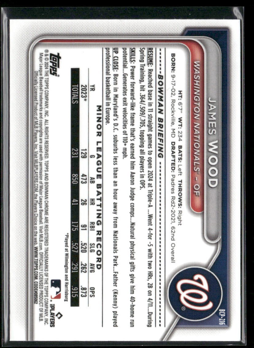 2024 Bowman Chrome #BCP-216 James Wood Prospects Green Refractors #/99