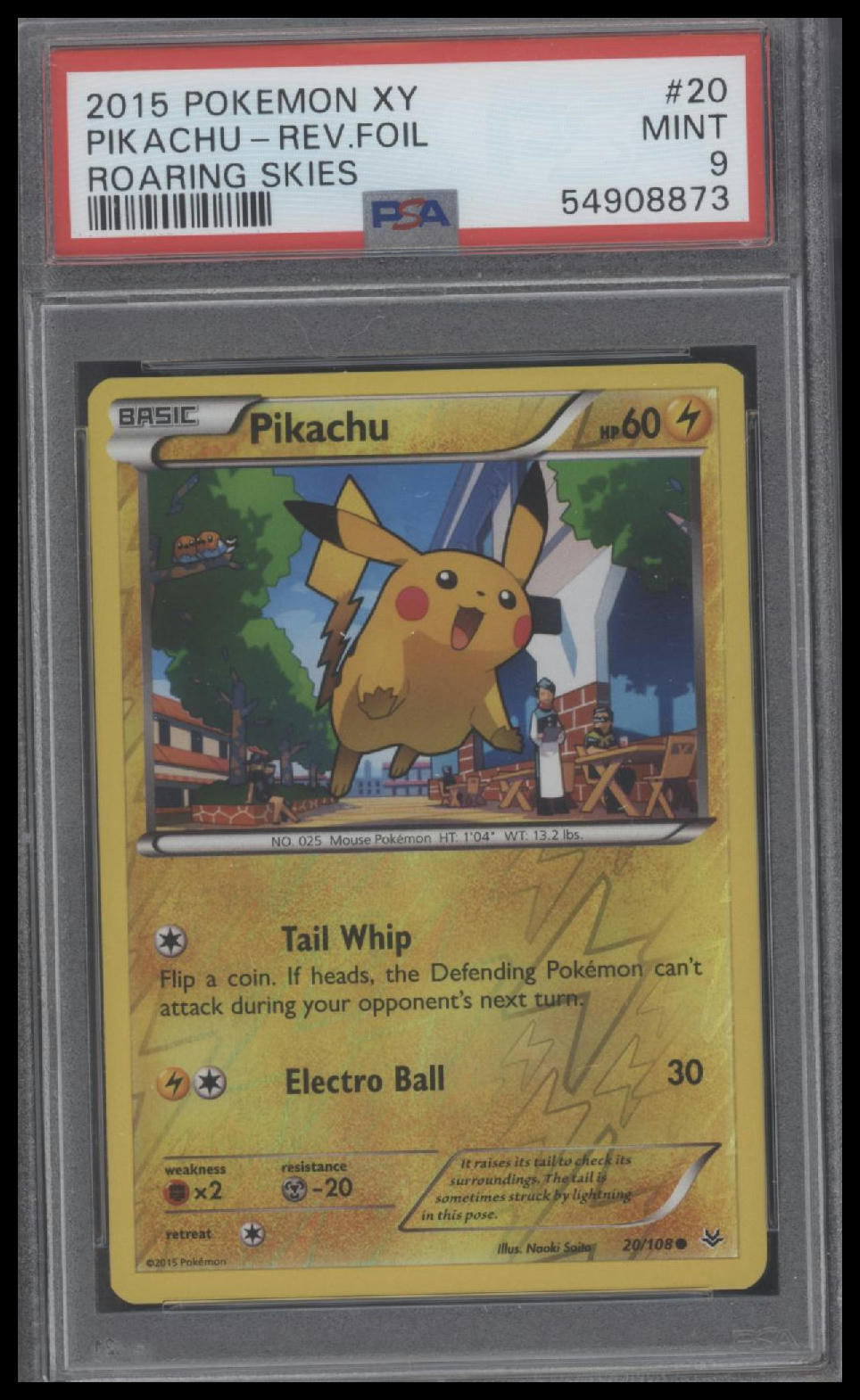 2015 Pokemon Xy Roaring Skies #20 Pikachu-Rev.Foil Roaring Skies PSA 9