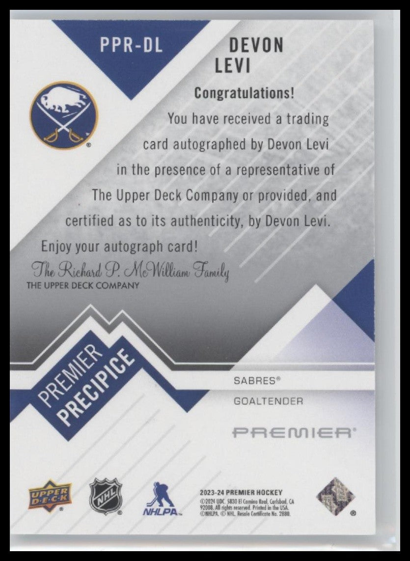 Devon Levi 2023-24 Upper Deck Premier #PPR-DL Premier Precipice Auto Rookies