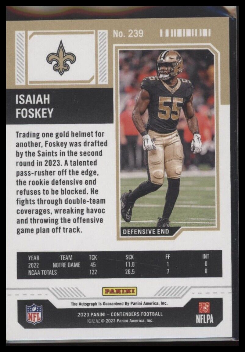2023 Panini Contenders #239 Isaiah Foskey Conference Ticket #/75