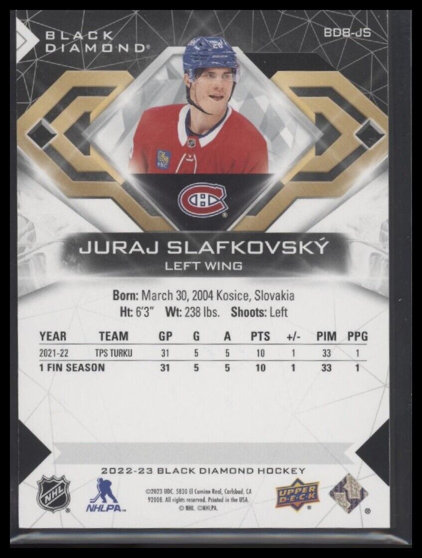 2022-23 Upper Deck Black Diamond #BDB-JS Juraj Slafkovsky #/349
