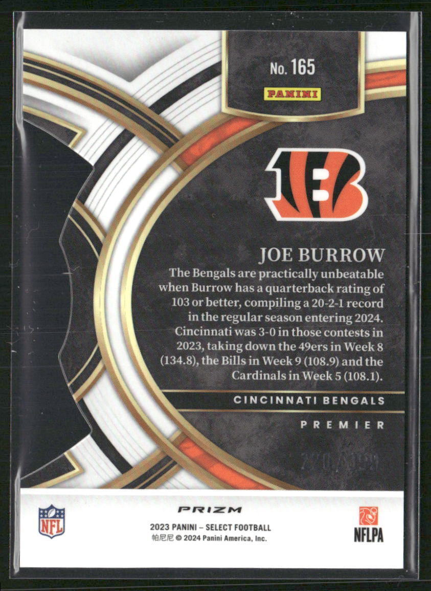 2023 Panini Select #165 Joe Burrow Orange Prizms Die Cuts #/399