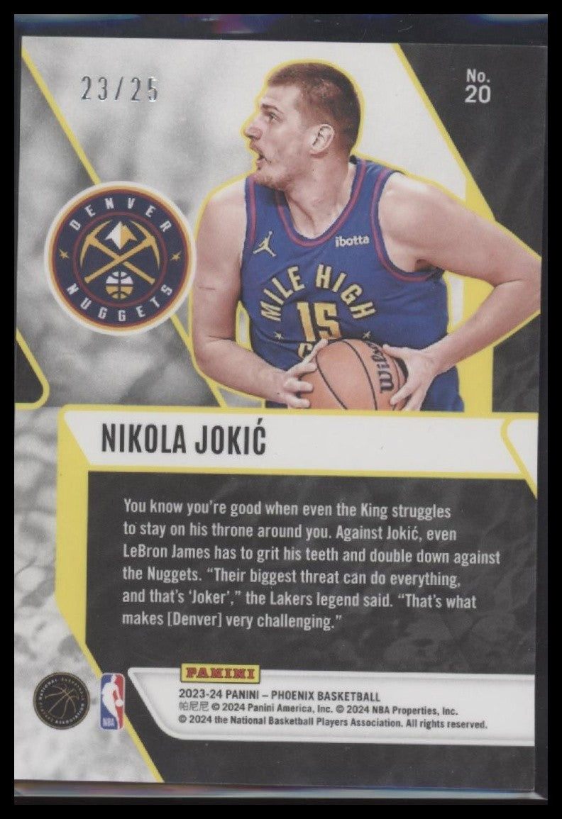 Nikola Jokic 2023-24 Panini Phoenix #20 Fade To Black Phoenix Purple Ice #/25
