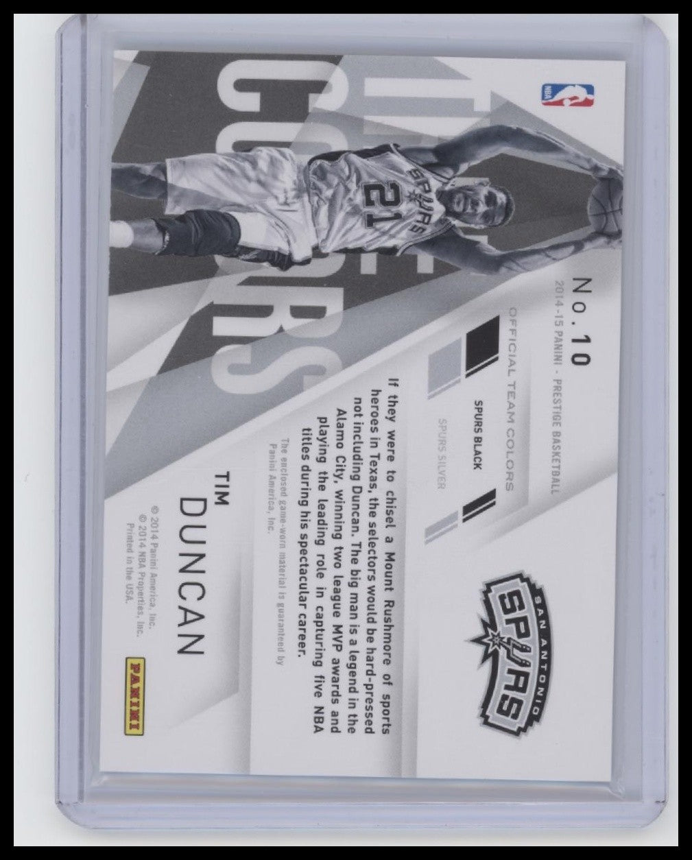 Tim Duncan 2014-15 Panini Prestige Plus #10 True Colors #/199