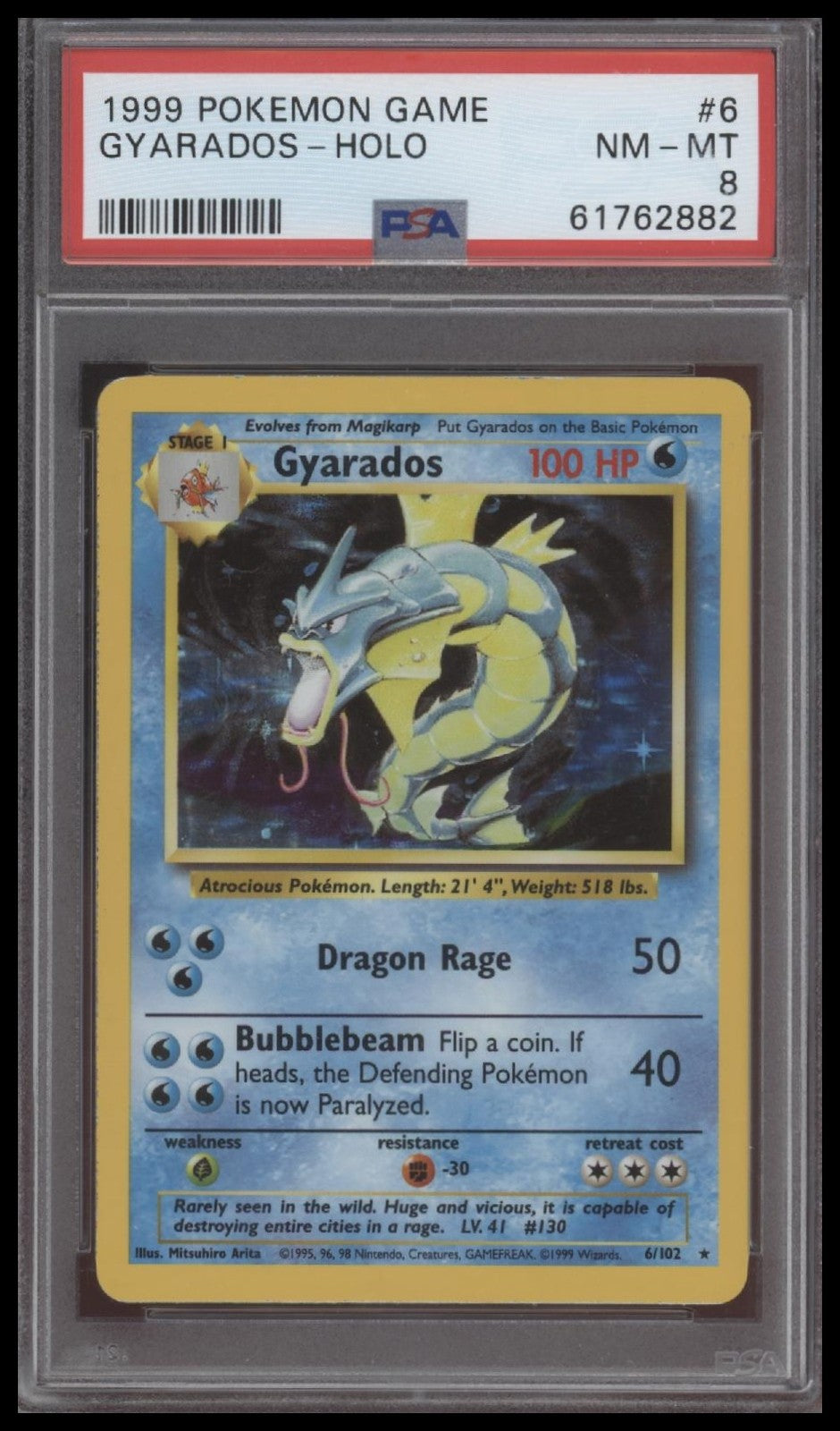 Gyarados-Holo 1999 Pokemon Game #6 PSA 8