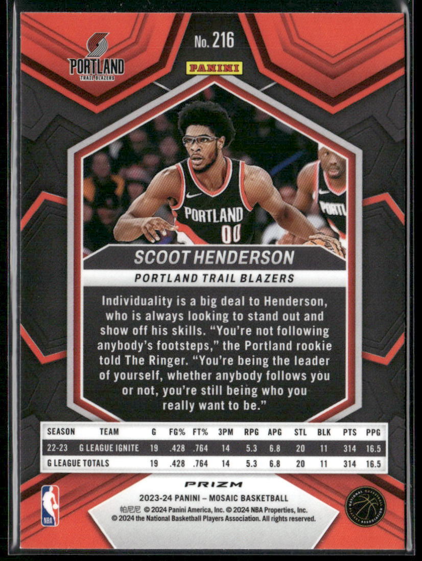 2023-24 Panini Mosaic #216 Scoot Henderson Red