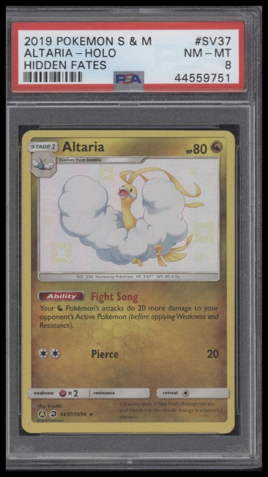 2019 Pokemon Sun & Moon Hidden Fates #SV37 Altaria-Holo Hidden Fates PSA 8