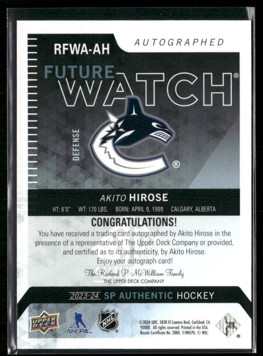 2023-24 SP Authentic Akito Hirose 2013-14 Retro Auto Future Watch #/699