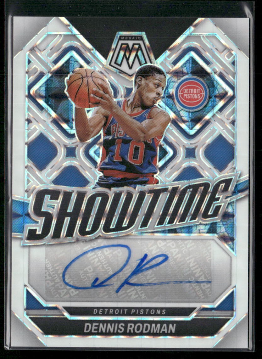 2023-24 Panini Mosaic Dennis Rodman Showtime Signatures Mosaic White #/25
