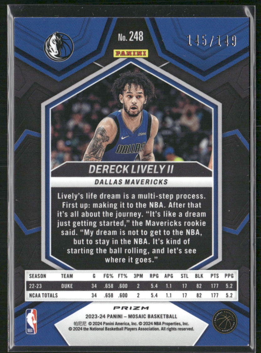 2023-24 Panini Mosaic #248 Dereck Lively II Pink #/149