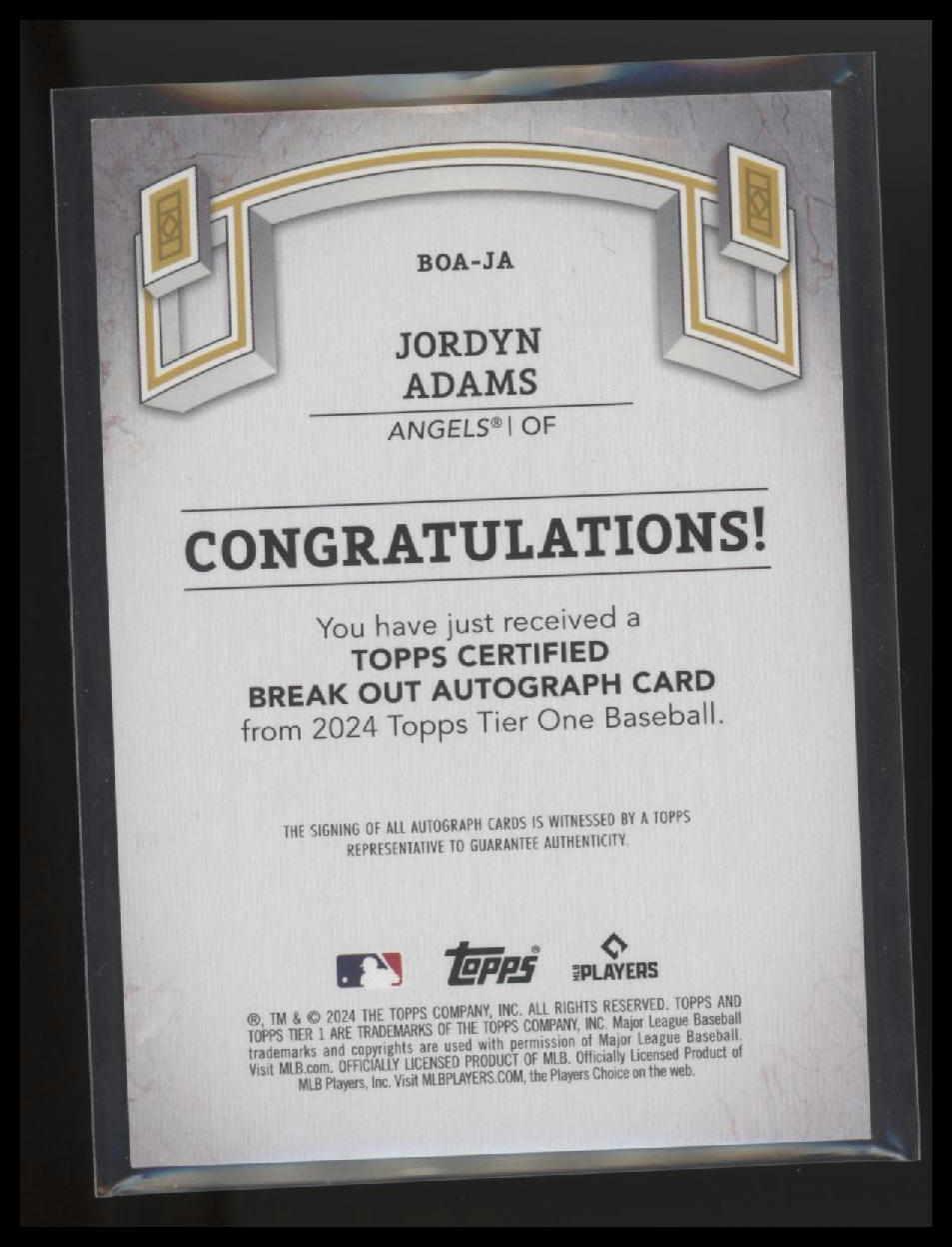 2024 Topps Tier One Jordyn Adams Blue Foil Break Out RC Rookie Auto Angels