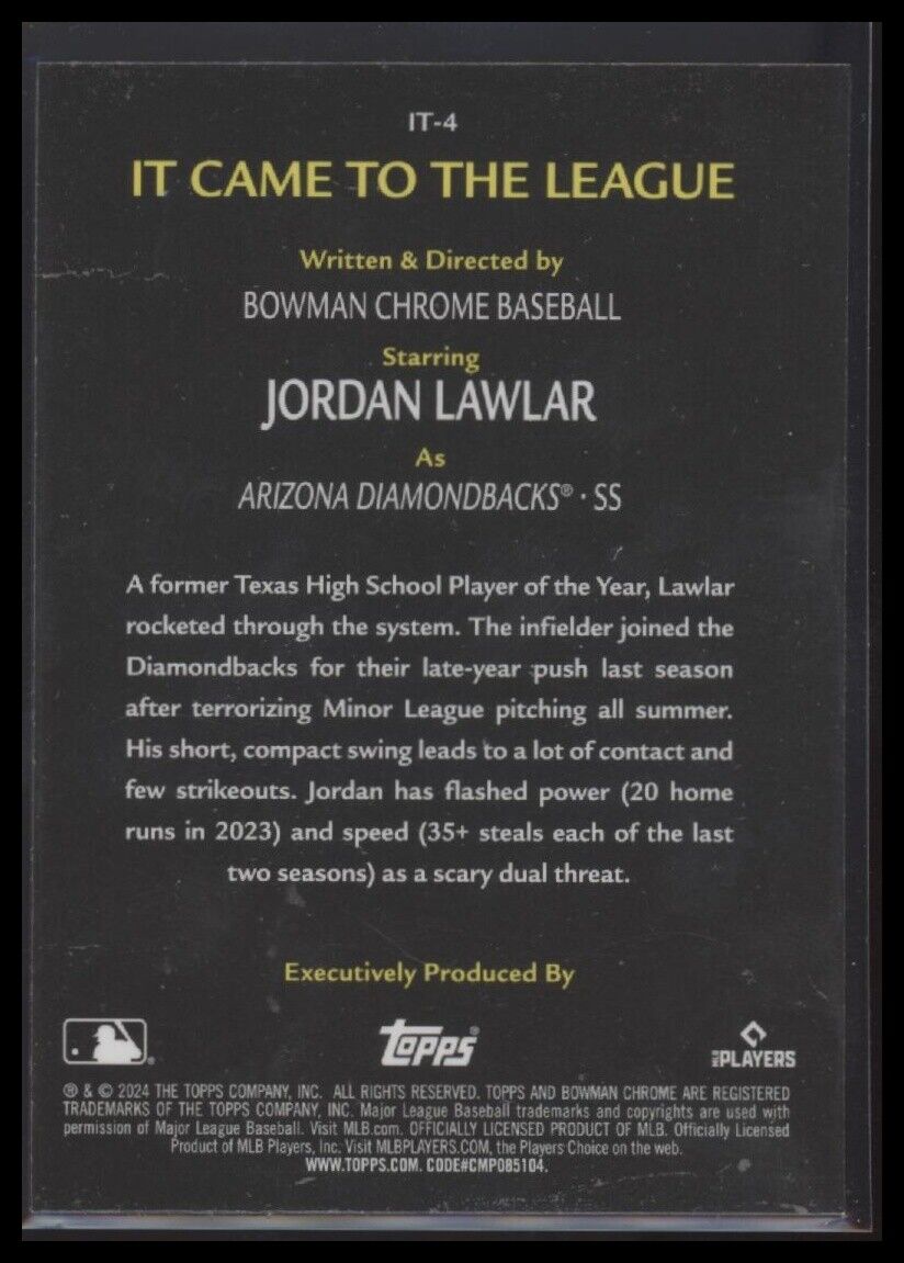 2024 Bowman Chrome #IT-4 Jordan Lawlar It Came to the League