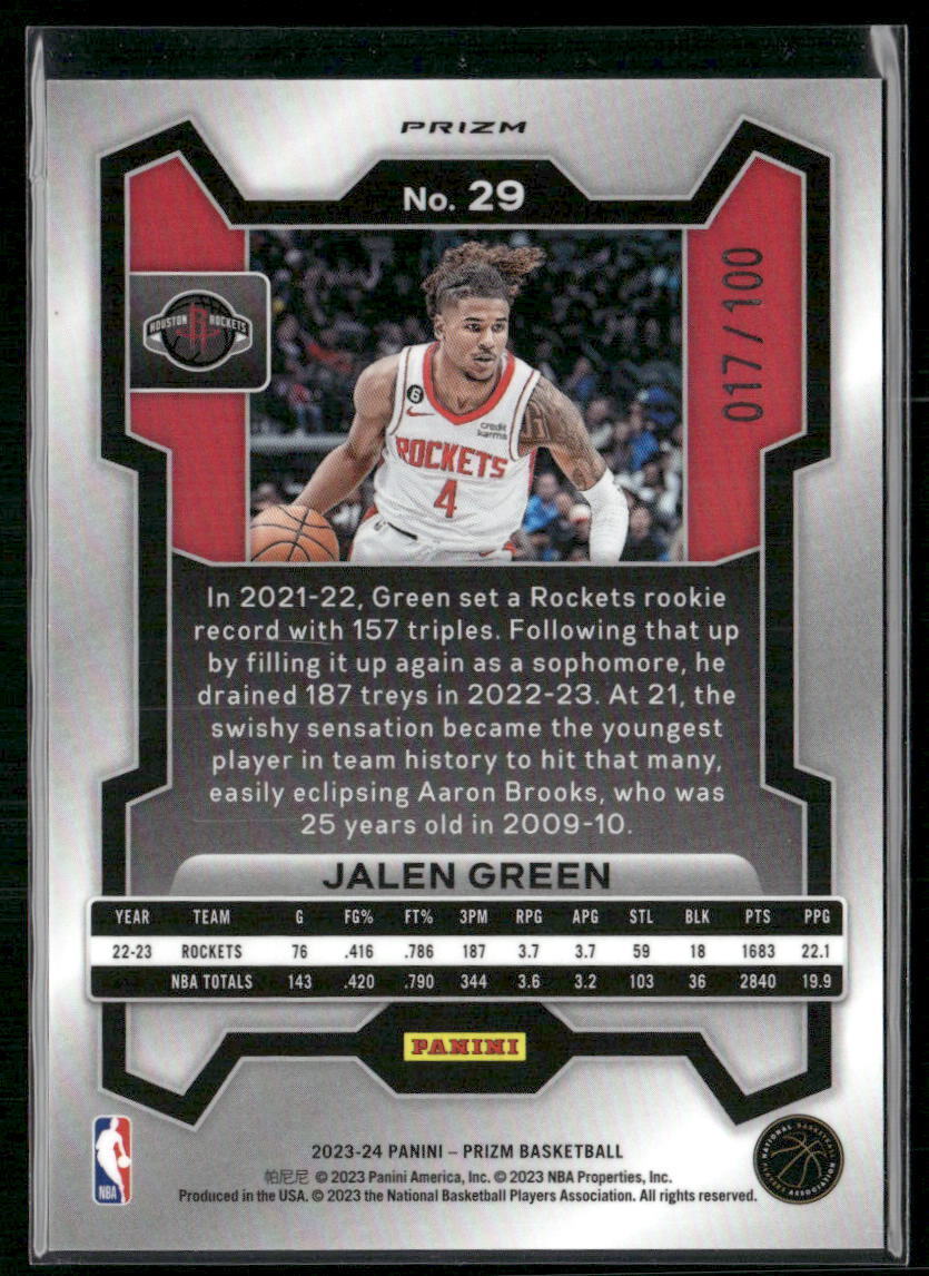 2023-24 Panini Prizm #29 Jalen Green Prizms Fast Break Red #/100