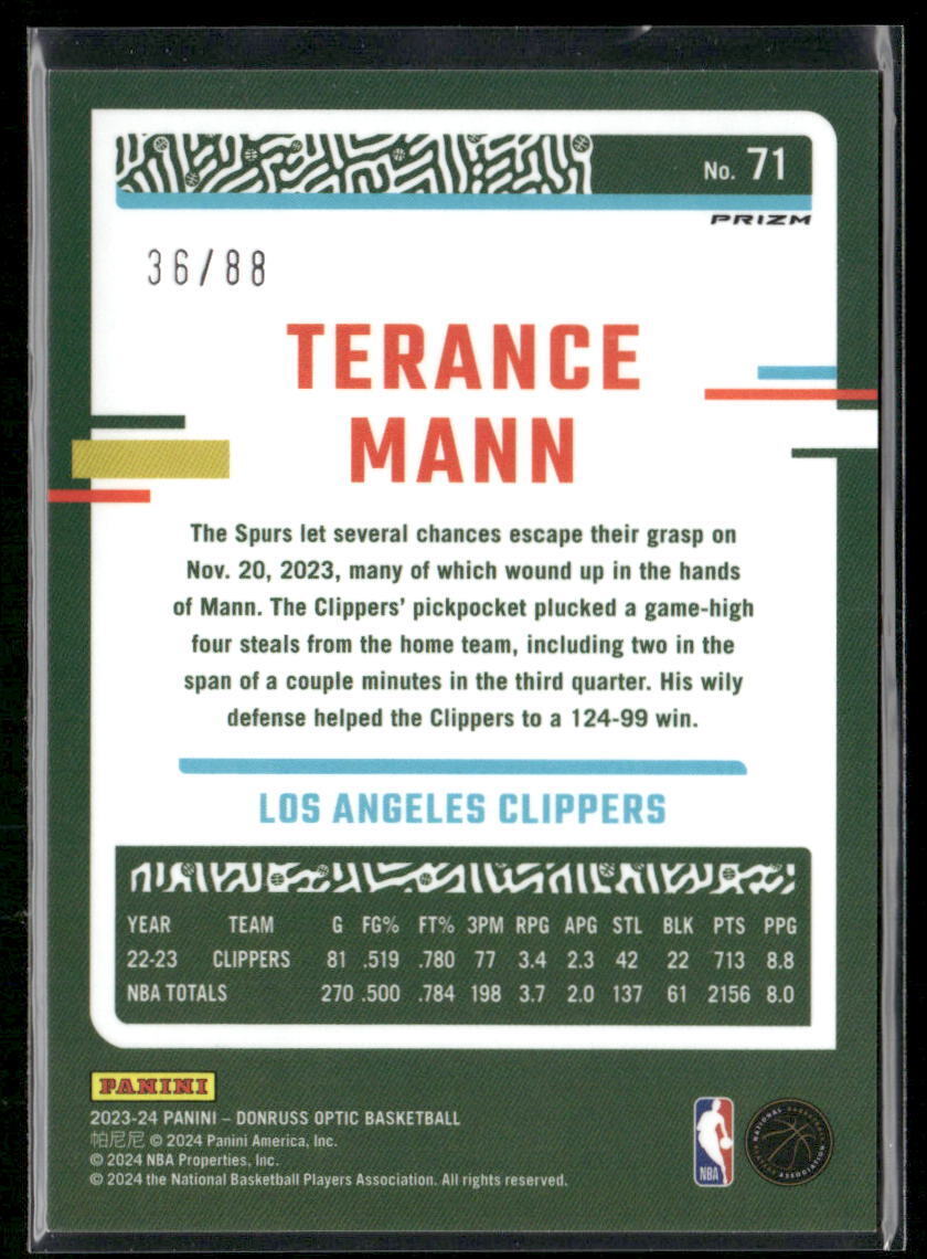 2023-24 Donruss Optic #71 Terance Mann Choice Red #/88