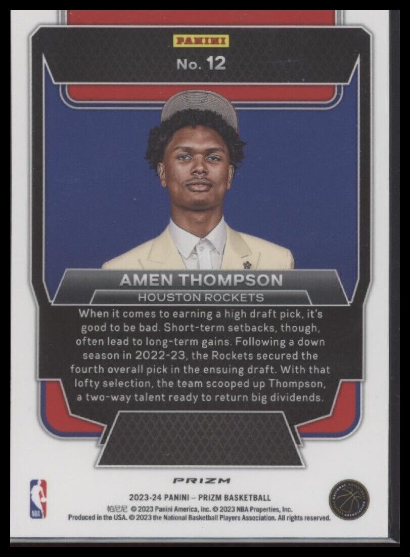 2023-24 Panini Prizm #12 Amen Thompson Luck of the Lottery Prizms Fast Break