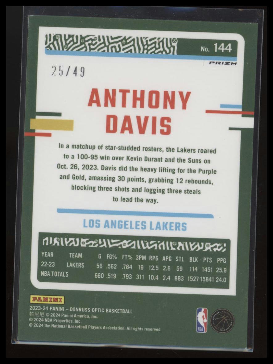 2023-24 Donruss Optic #144 Anthony Davis Fast Break Blue #/49