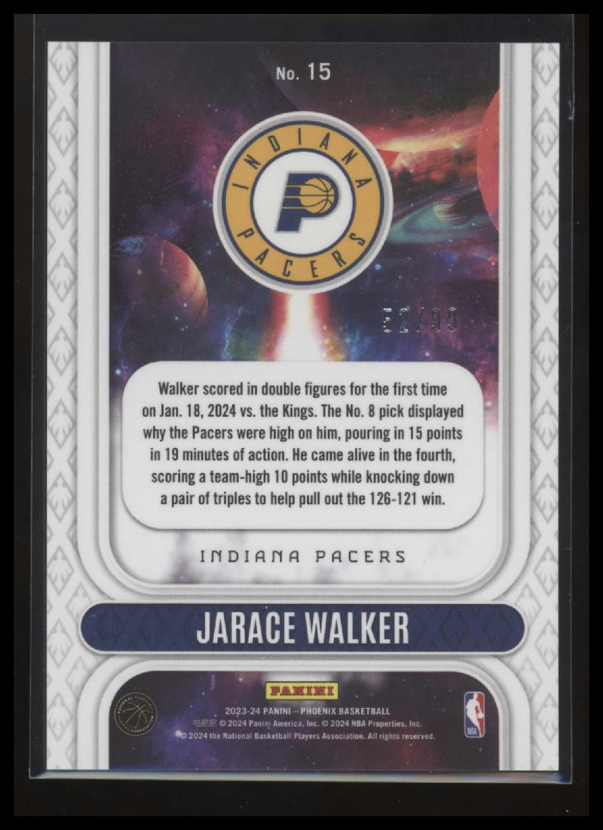 2023-24 Panini Phoenix #15 Jarace Walker Rookie Rising Pink #/99