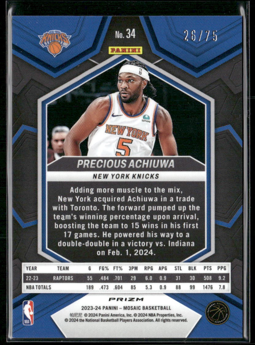 2023-24 Panini Mosaic #34 Precious Achiuwa Teal #/75