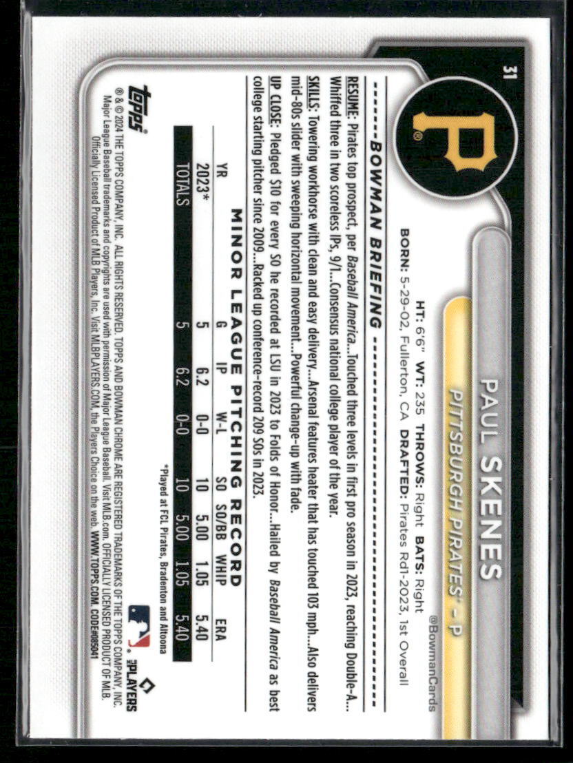 2024 Bowman Chrome #31 Paul Skenes