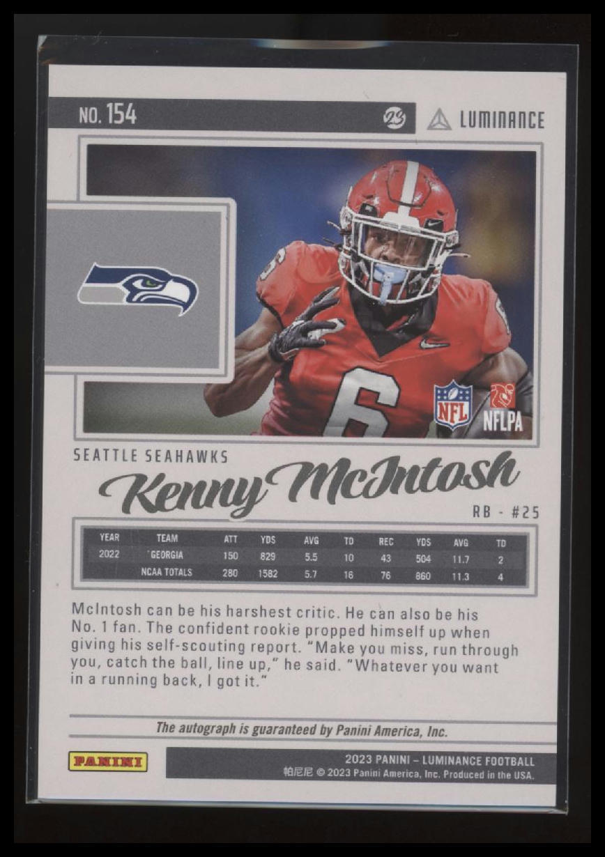 2023 Panini Luminance #154 Kenny McIntosh Autographs Gold #/100