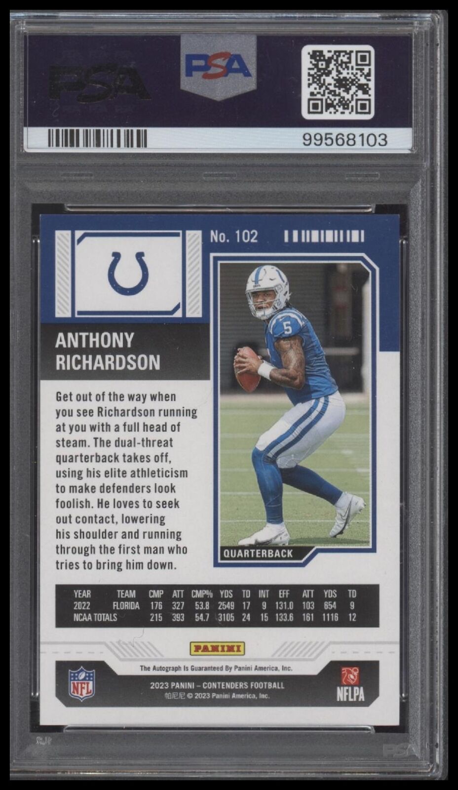 2023 Panini Contenders #102 Anthony Richardson Auto-Week 18 Ticket /18