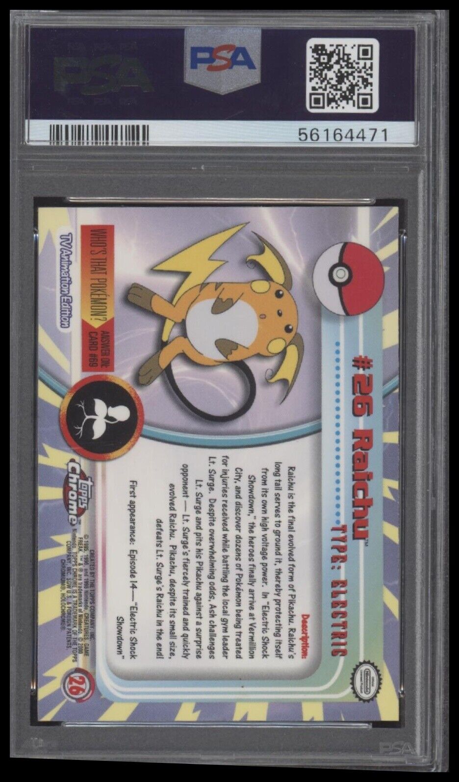 2000 Topps Chrome Pokemon T.V. #26 Raichu Pokemon T.V PSA 8