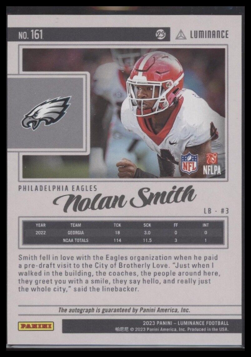 2023 Panini Luminance #161 Nolan Smith Autographs #/350