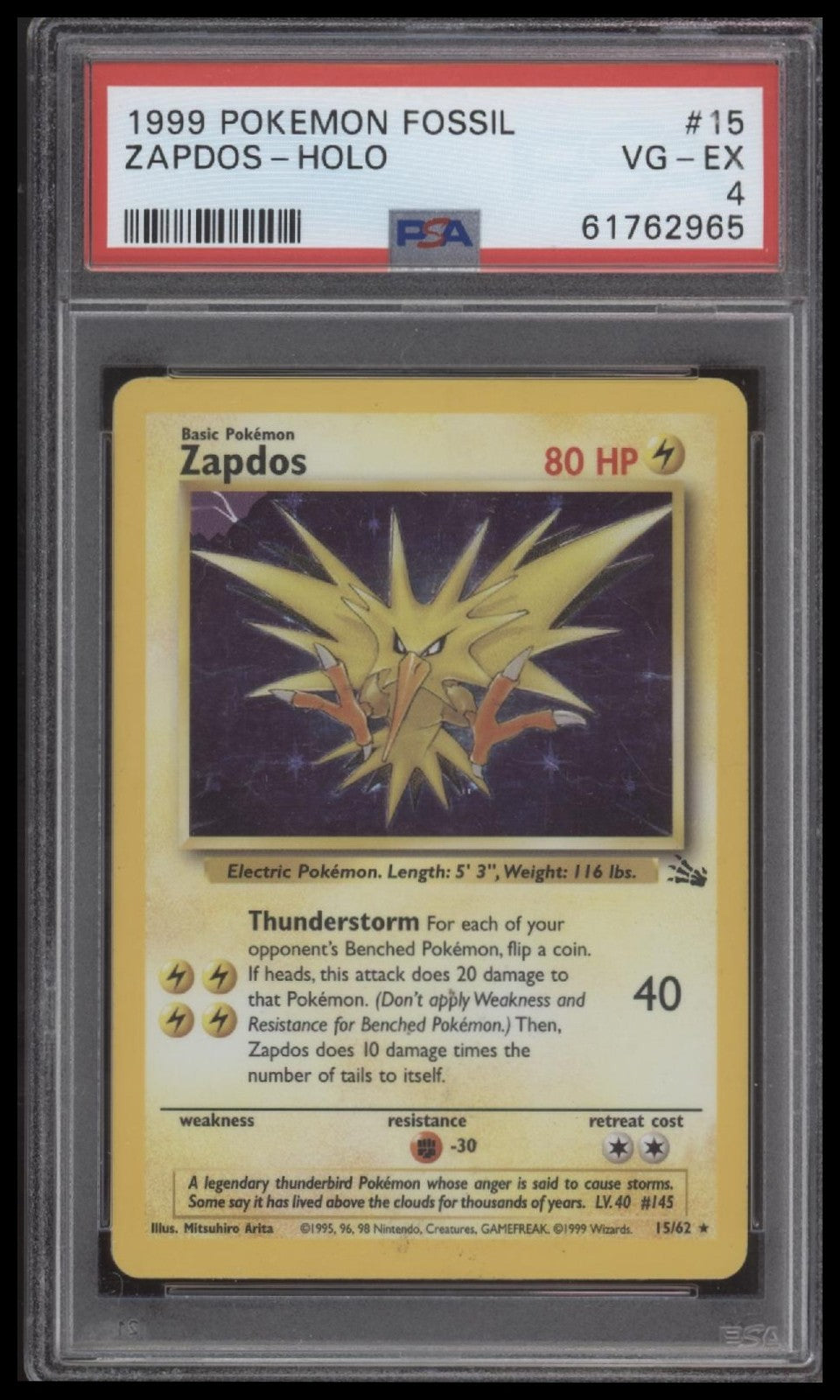 Zapdos-Holo 1999 Pokemon Fossil #15 PSA 4