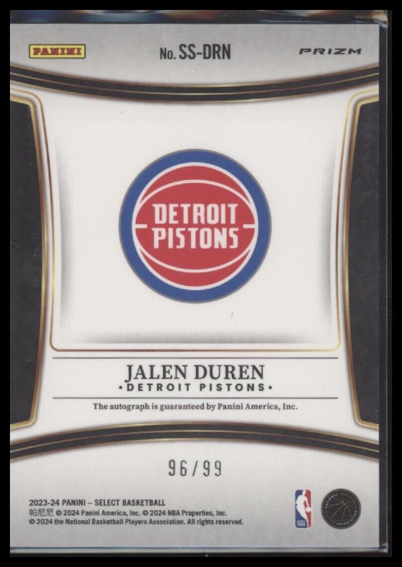 2023-24 Panini Select #SS-DRN Jalen Duren Signatures Red Prizms #/99
