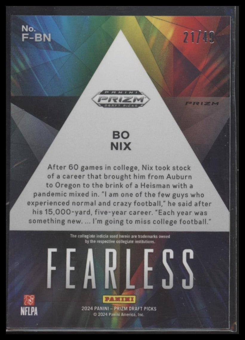 Bo NIx 2024 Panini Prizm Draft Picks #F-BN Fearless Red Flash #/49