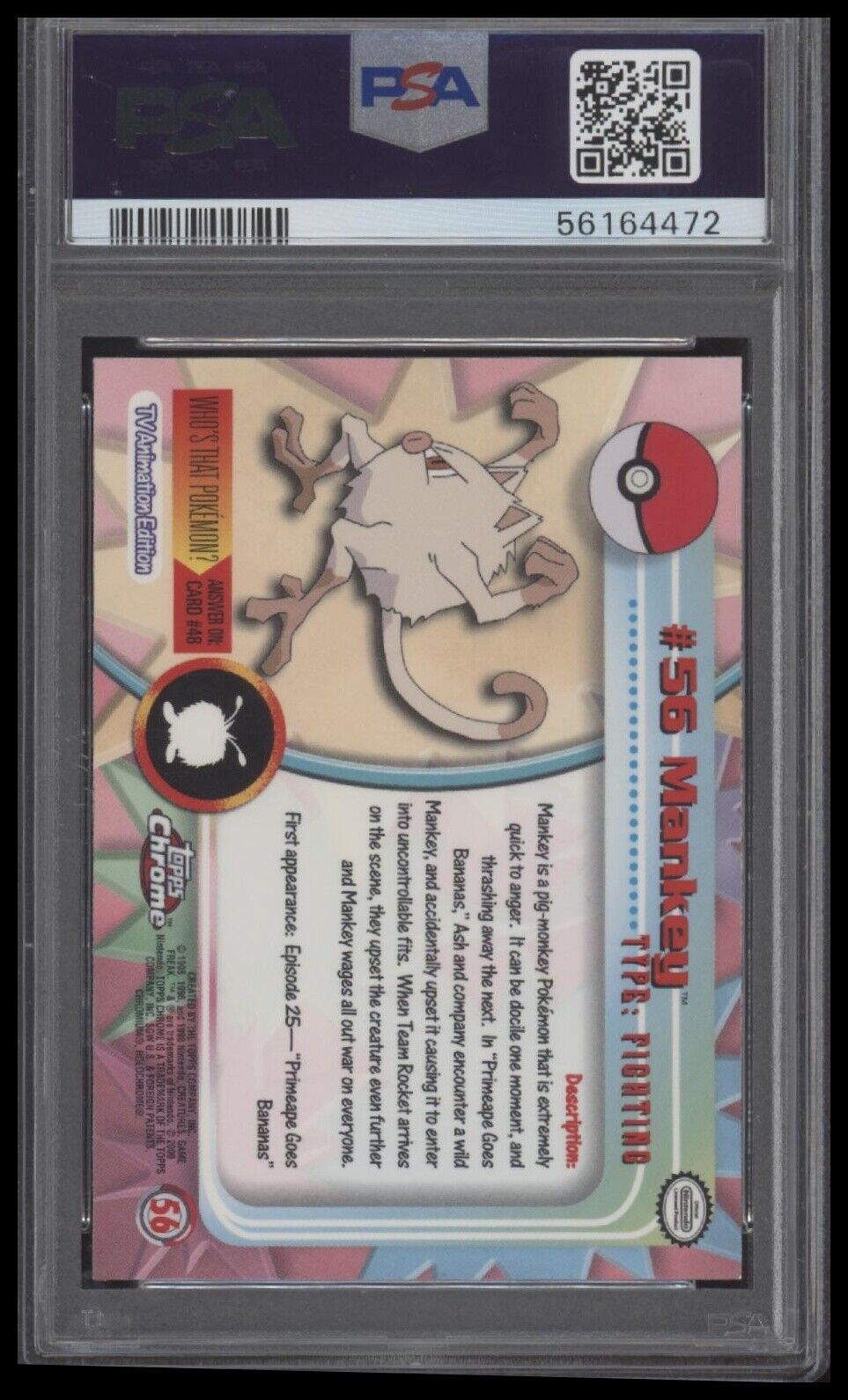2000 Topps Chrome Pokemon T.V. #56 Mankey Pokemon T.V. PSA 8