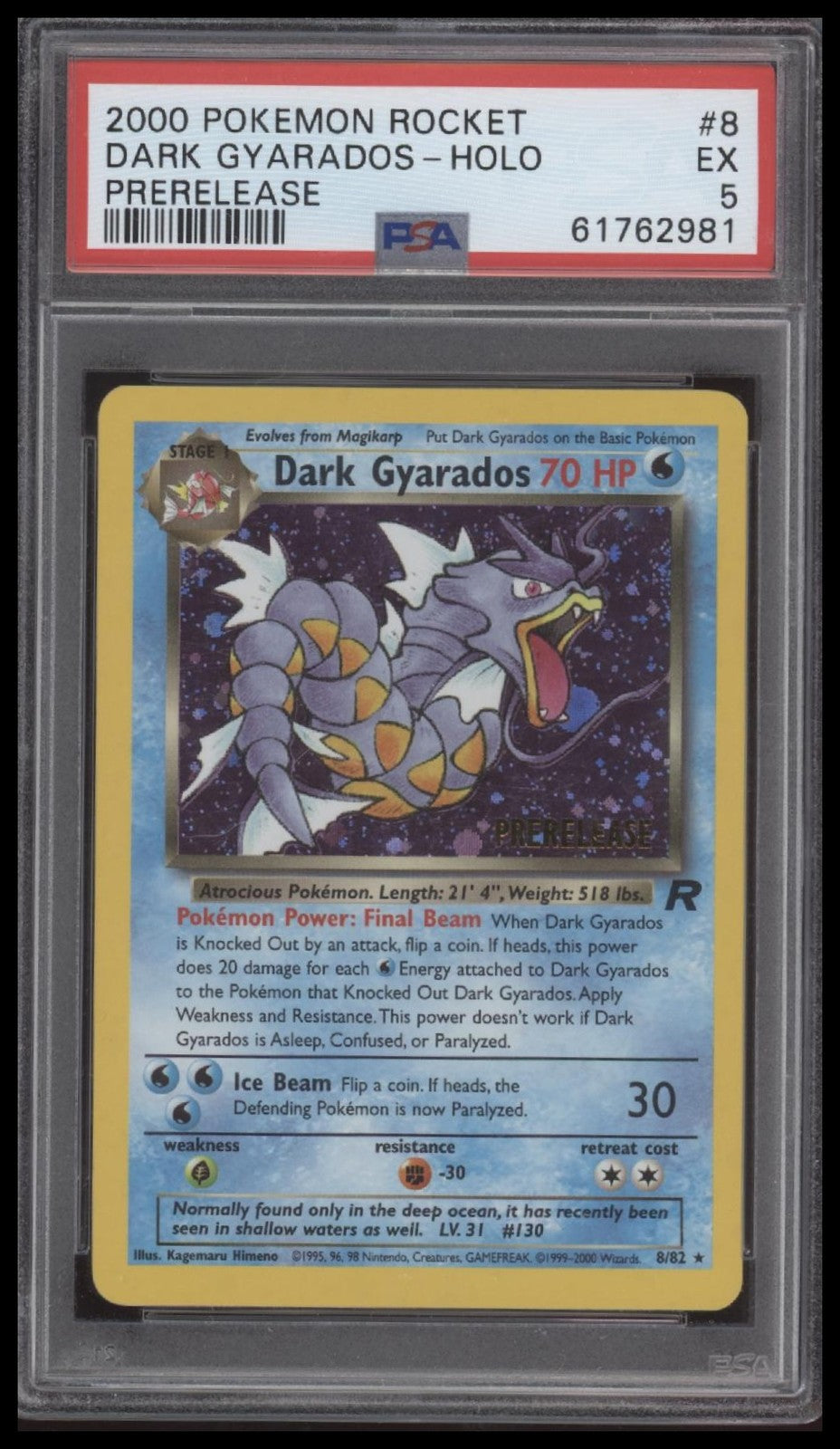 Dark Gyarados-Holo 2000 Pokemon Rocket #8 Prerelease PSA 5